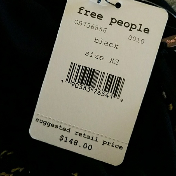 🆕 Free People Long Sleeve Black Dress. Smocked & Embroidery Detailed. NWT - Picture 13 of 15